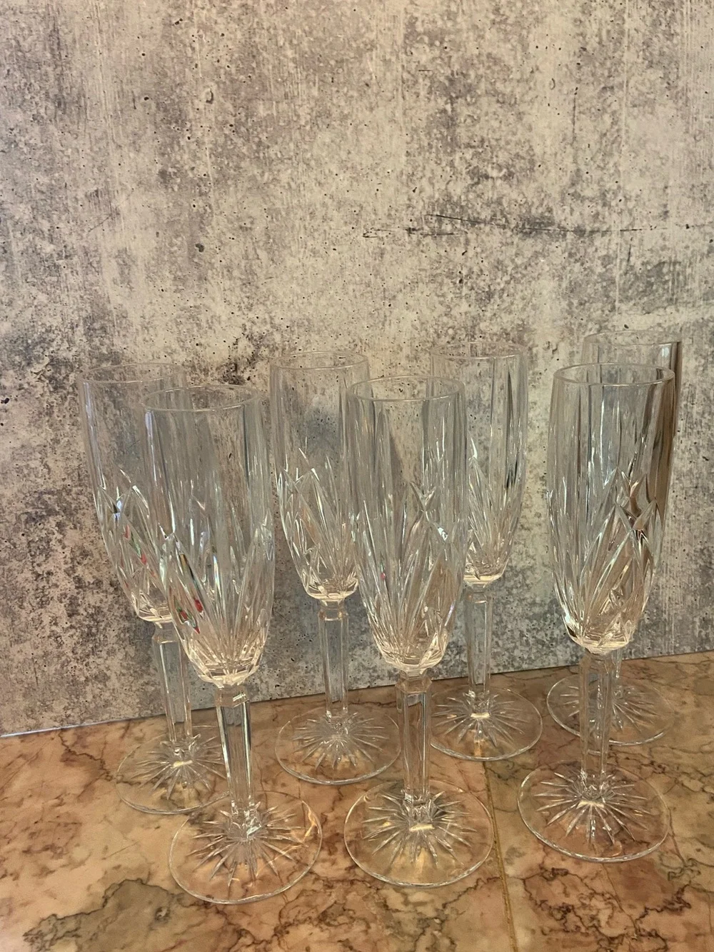 Marquis By Waterford Set of 7 Cut Crystal Champagne Flutes